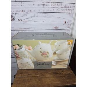 Vintage Gorham Lady Anne Pink Rose tea set complete and NIB